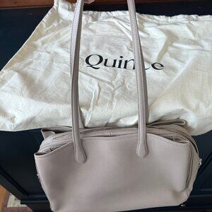 Quince Taupe Italian Leather Triple Compartment Work Tote EUC Org $169